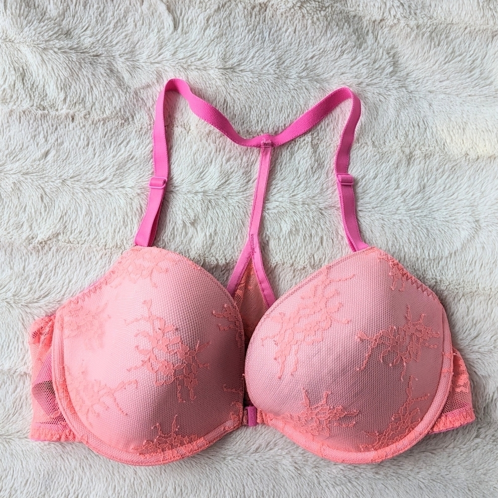 La senza Front Closure lace neon orange bra size 36C